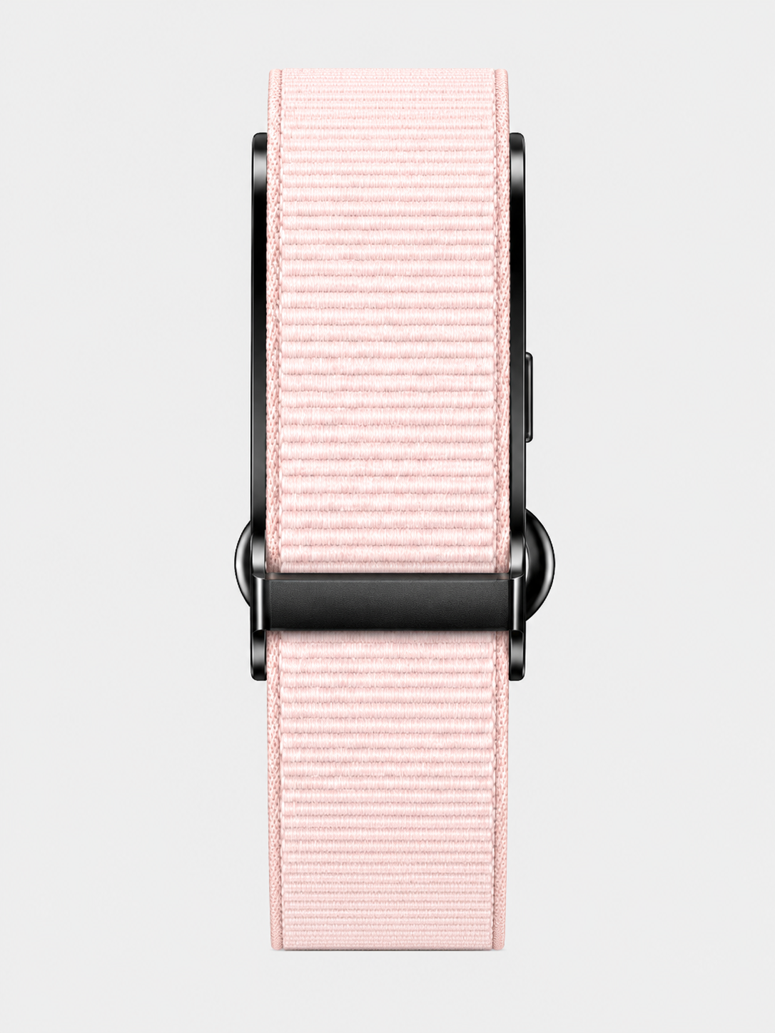 Bracelet RYTM en nylon tissé rose poudré, vu de face à plat, boucle noire.